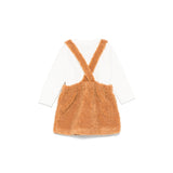 Moschino Kids Completo Gonna Salopette Peluche con T-shirt Panna per Neonate (retro)