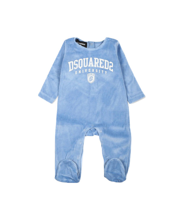 Dsquared2 Kids Tutina Celeste in Ciniglia con Stampa per Neonati