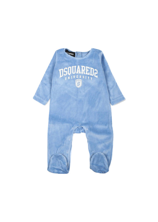 Dsquared2 Kids Tutina Celeste in Ciniglia con Stampa per Neonati