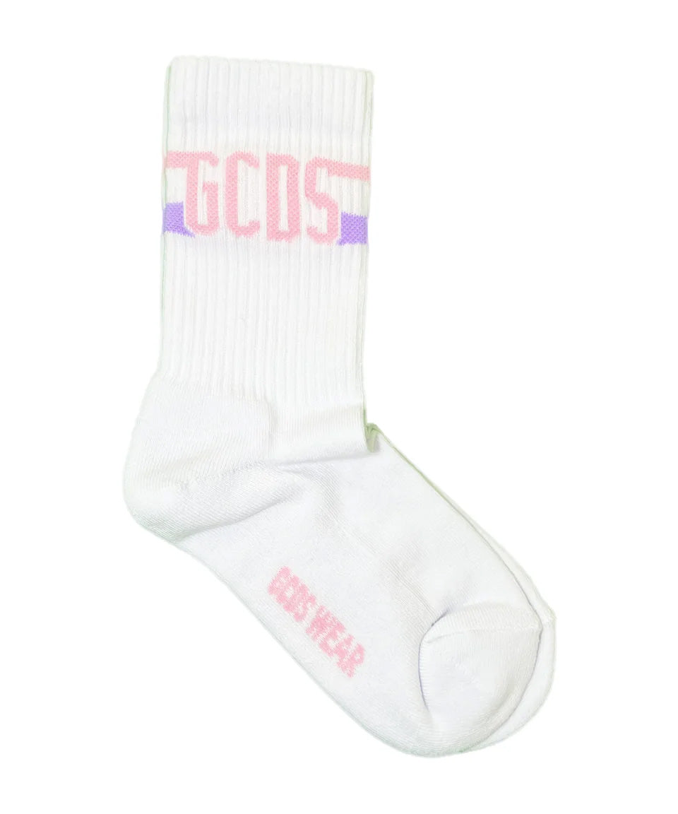 Gcds Kids Calzino Bianco Viola e Rosa con Logo per Bambine