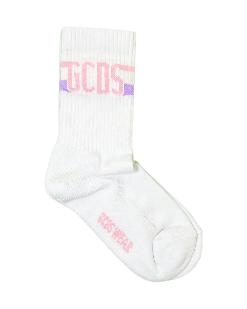 Gcds Kids Calzino Bianco Viola e Rosa con Logo per Bambine
