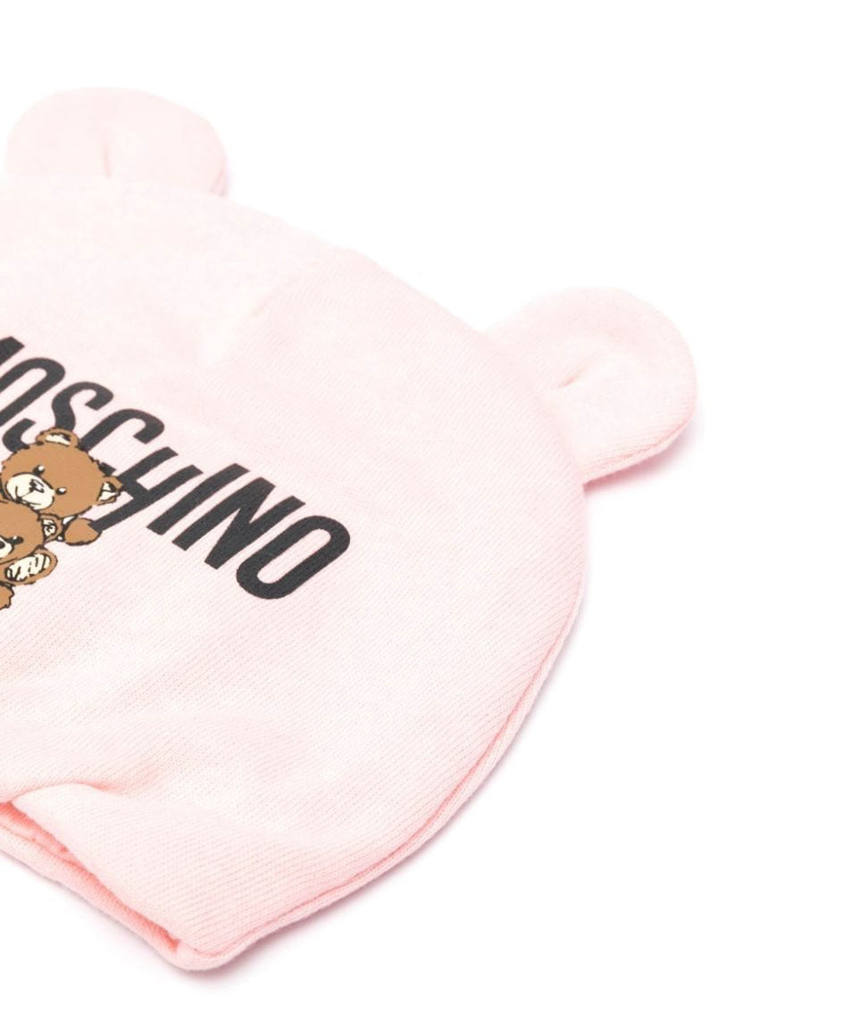 Moschino Kids Cappellino Rosa con Stampa Logo Teddy Bear per Neonate (dettaglio)