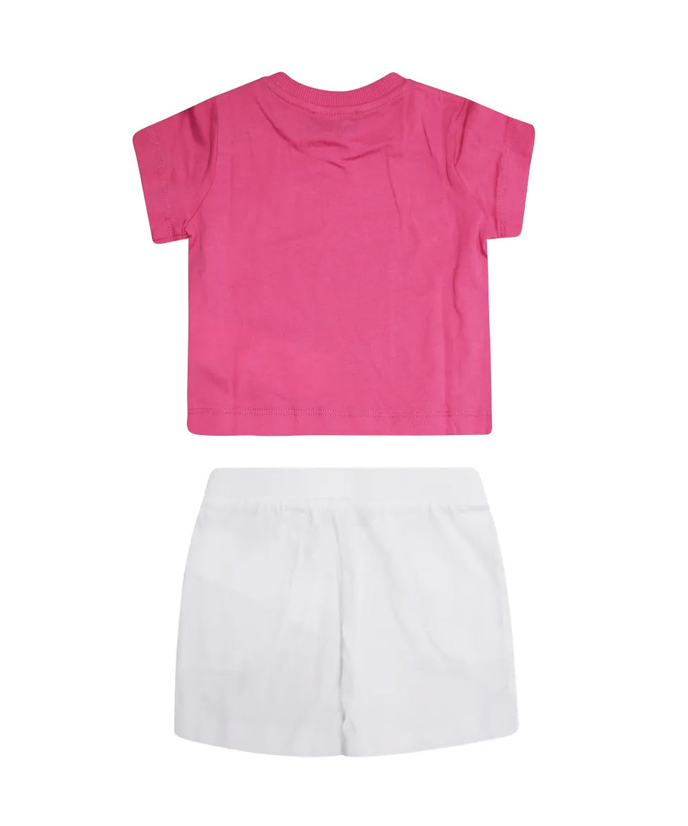Moschino Kids Completo Bianco/ Fuxia con Logo Teddy per Neonate