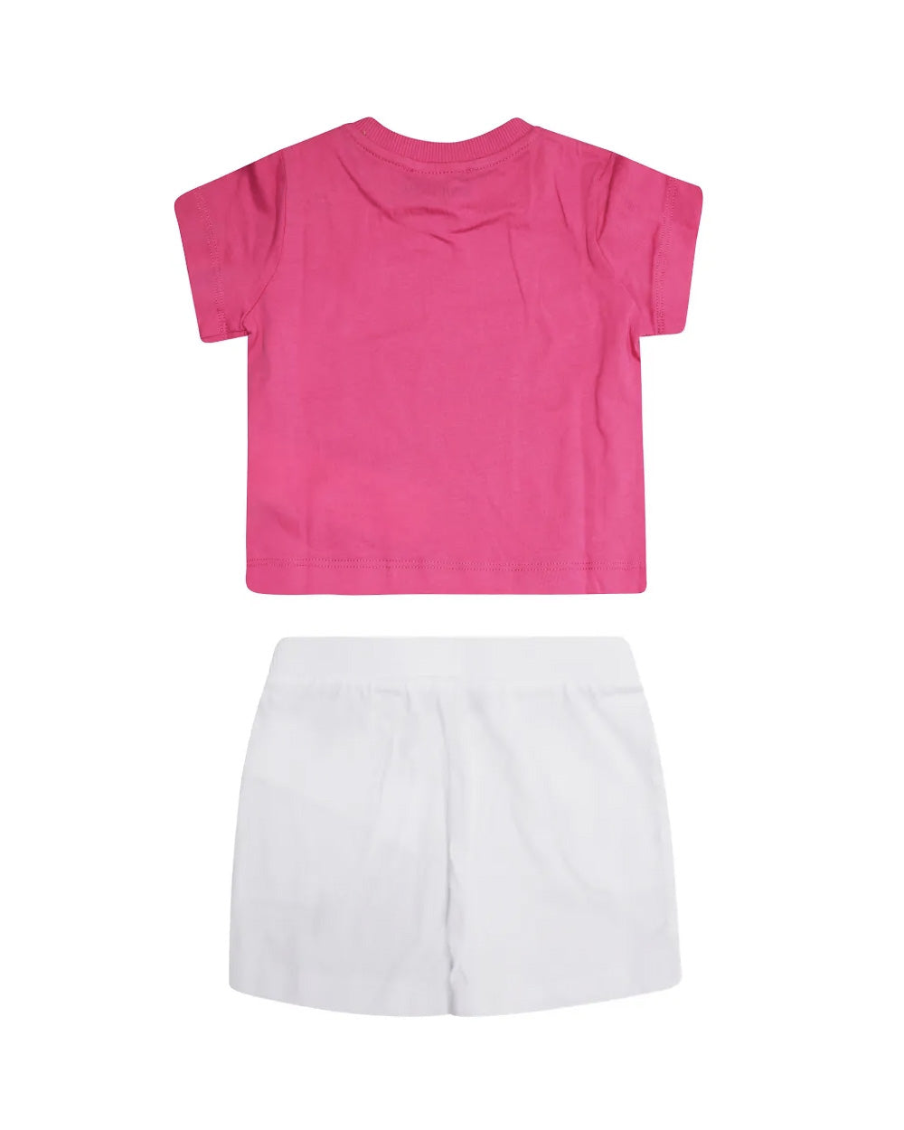 Moschino Kids Completo Bianco/ Fuxia con Logo Teddy per Neonate