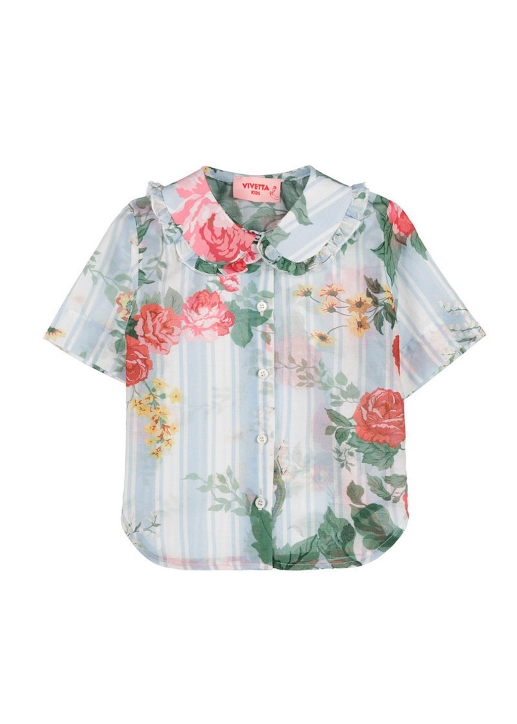 Vivetta Kids Camicia Azzurra con Fantasia Floreale per Bambine