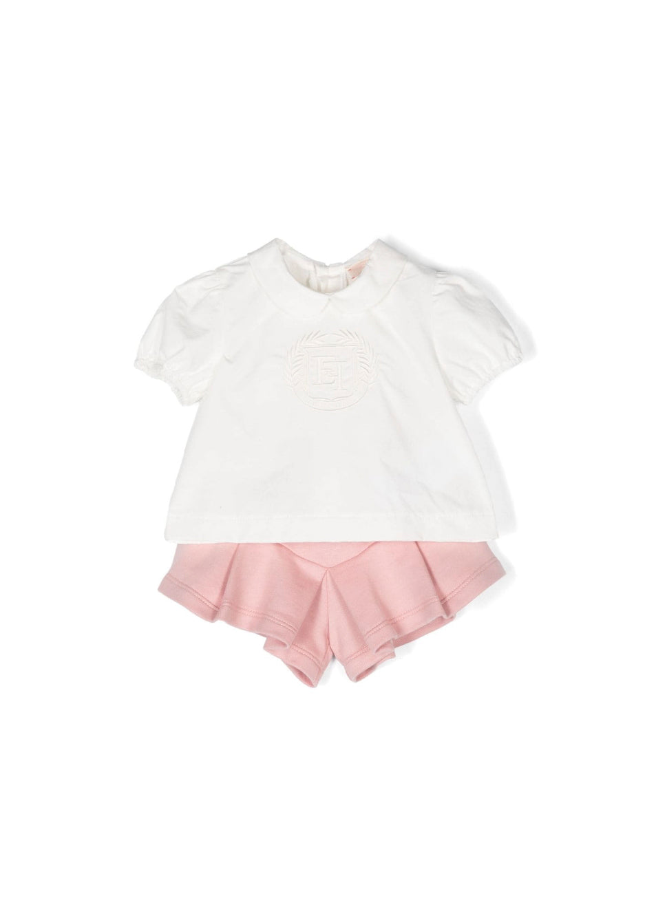 Elisabetta Franchi La Mia Bambina T-shirt Avorio con Logo con Short Rosa per Neonate