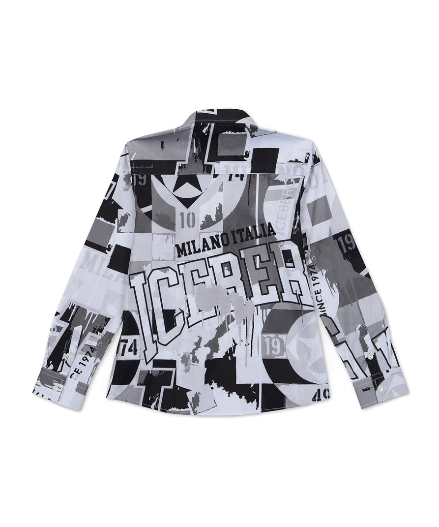 Iceberg Kids Camicia Bianca con Stampa All Over per Bambini (retro)
