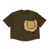 Dsquared2 Kids T-Shirt Verde Scuro con Dettaglio Tsca Pelliccia per Neonate