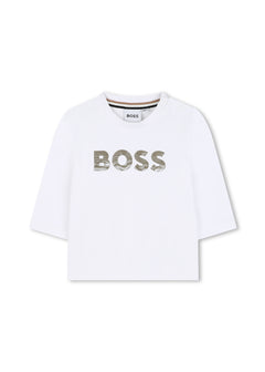 Boss Kids T-Shirt Bianca con Stampa Logo