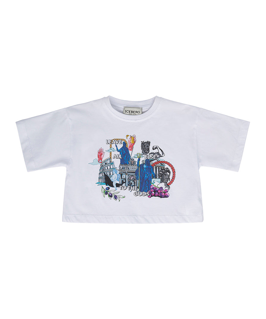 Iceberg Kids T-shirt Crop Bianca con Stampa per Bambine