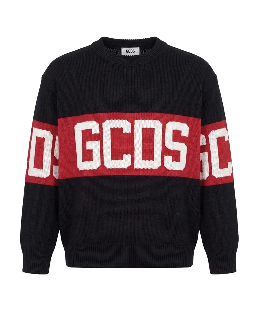 Gcds Kids Maglioncino Girocollo con Banda Rosso Logata per Bambini