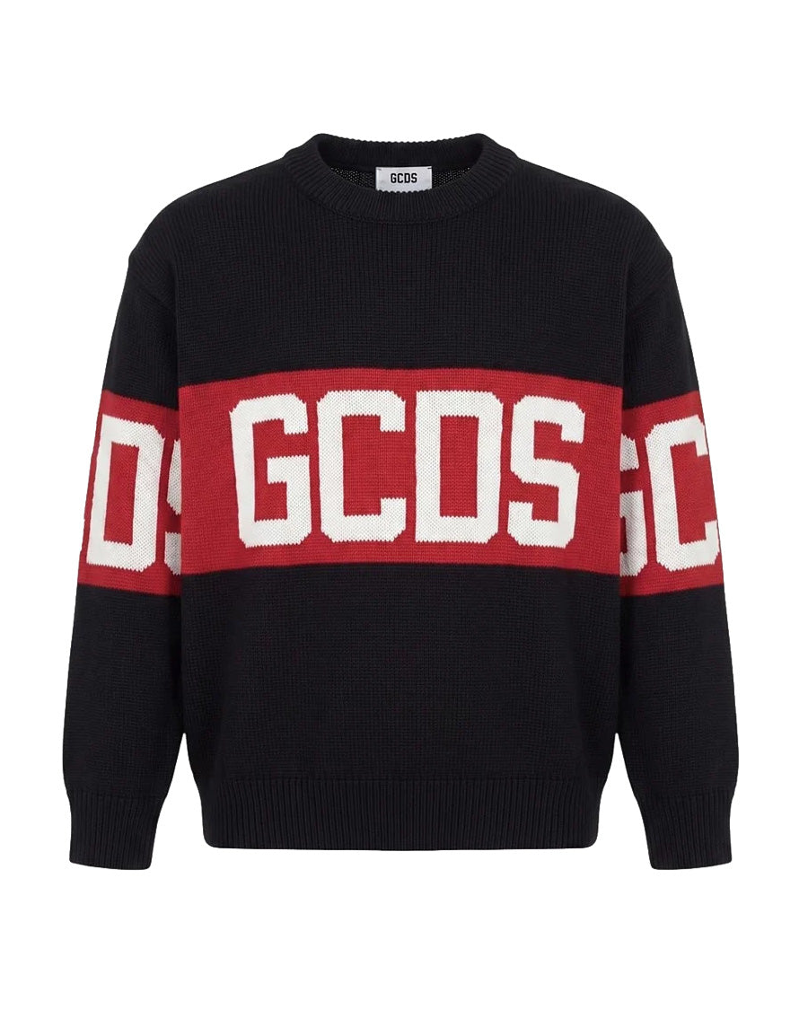 Gcds Kids Maglioncino Girocollo con Banda Rosso Logata per Bambini