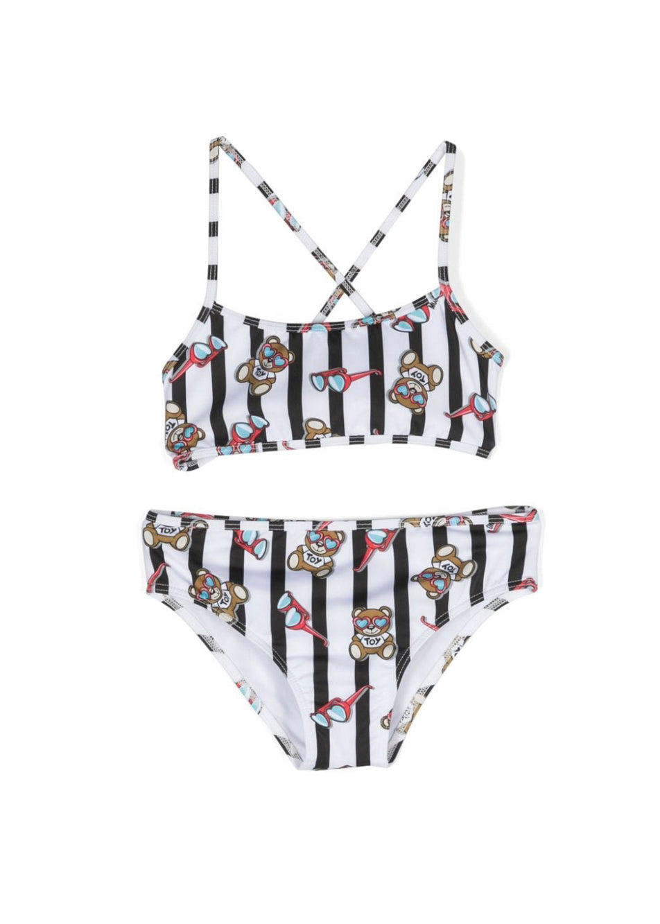 Moschino Kids Costume Bikini Bianco/Nero con Teddy Bear per Bambine (fronte)