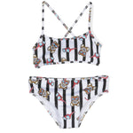 Moschino Kids Costume Bikini Bianco/Nero con Teddy Bear per Bambine (fronte)