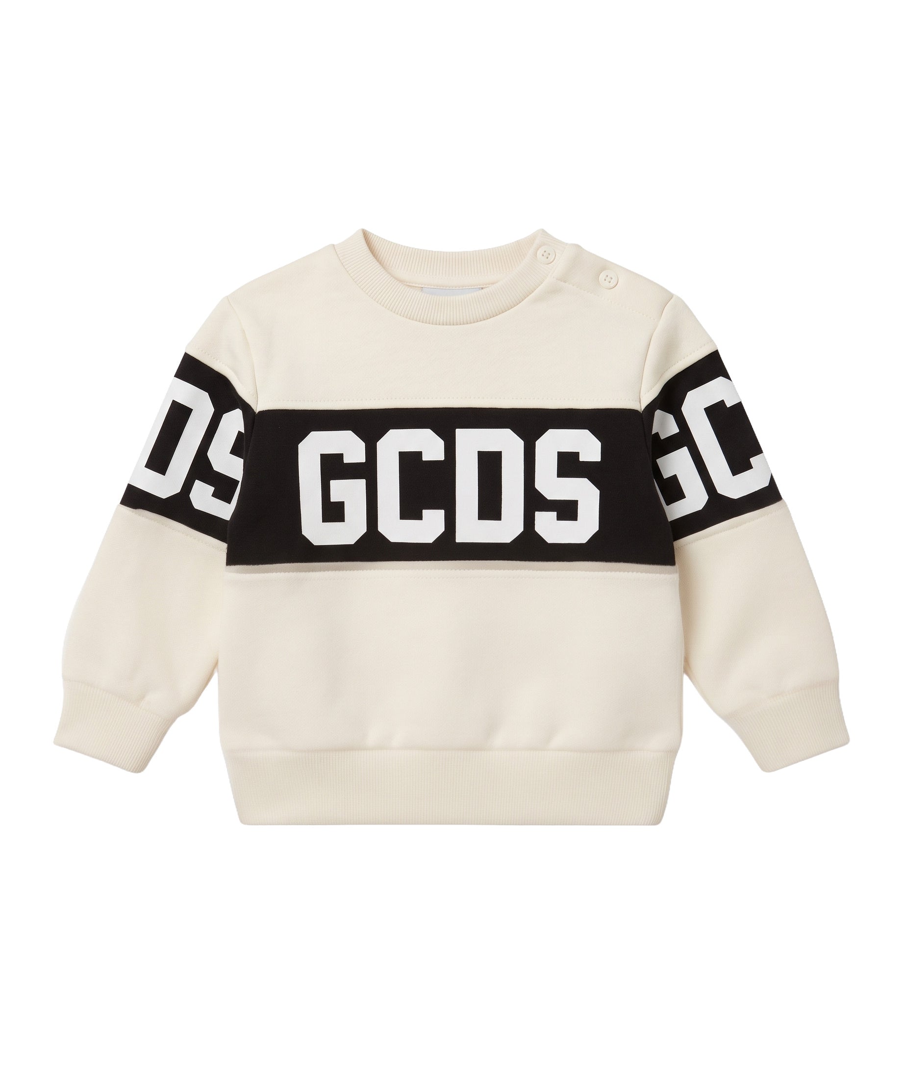 Gcds Kids Felpa Girocollo Latte con Banda Logata Nero Unisex