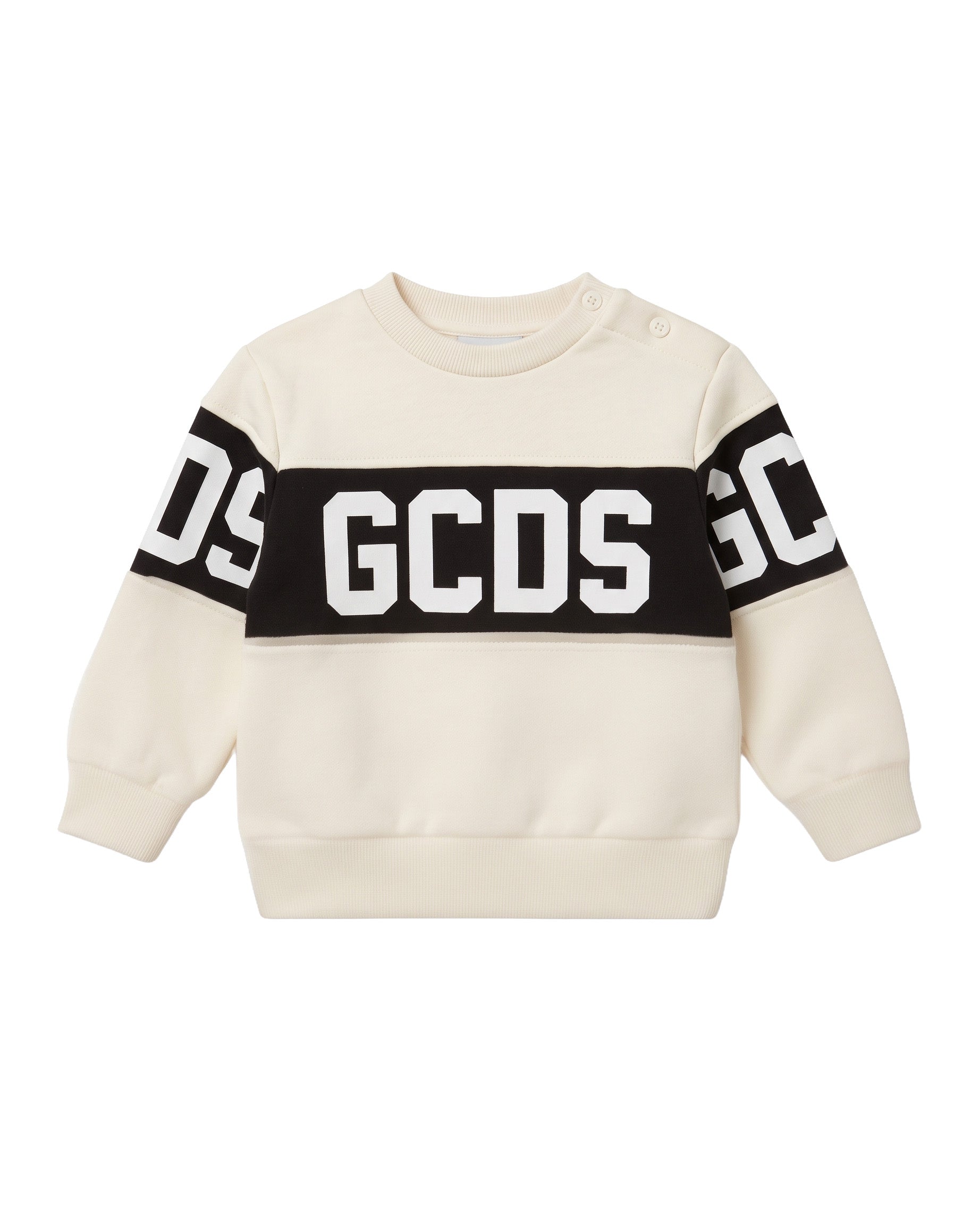 Gcds Kids Felpa Girocollo Latte con Banda Logata Nero Unisex