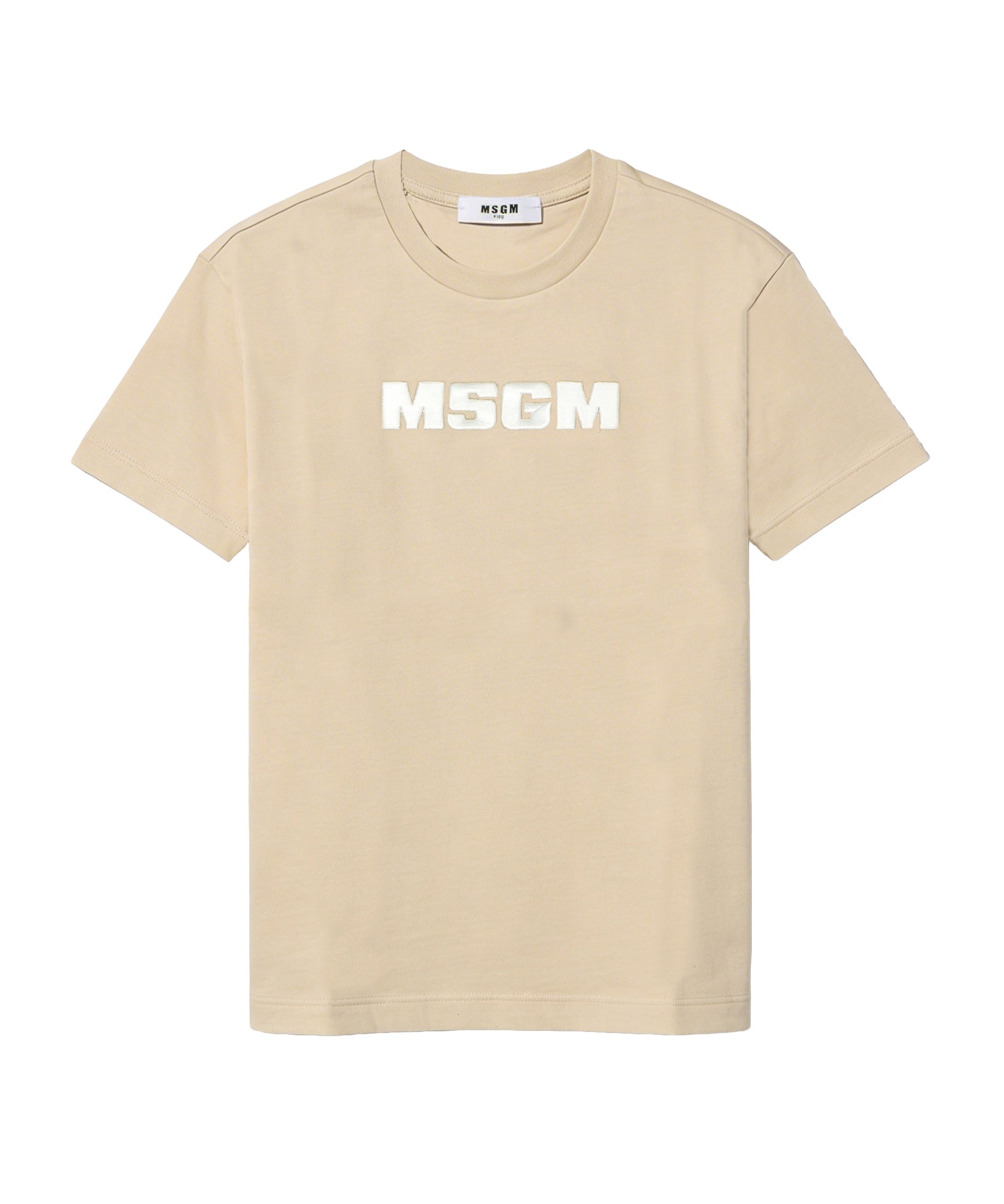 Msgm Kids T-Shirt Sabbia con Logo Ricamato per Bambini