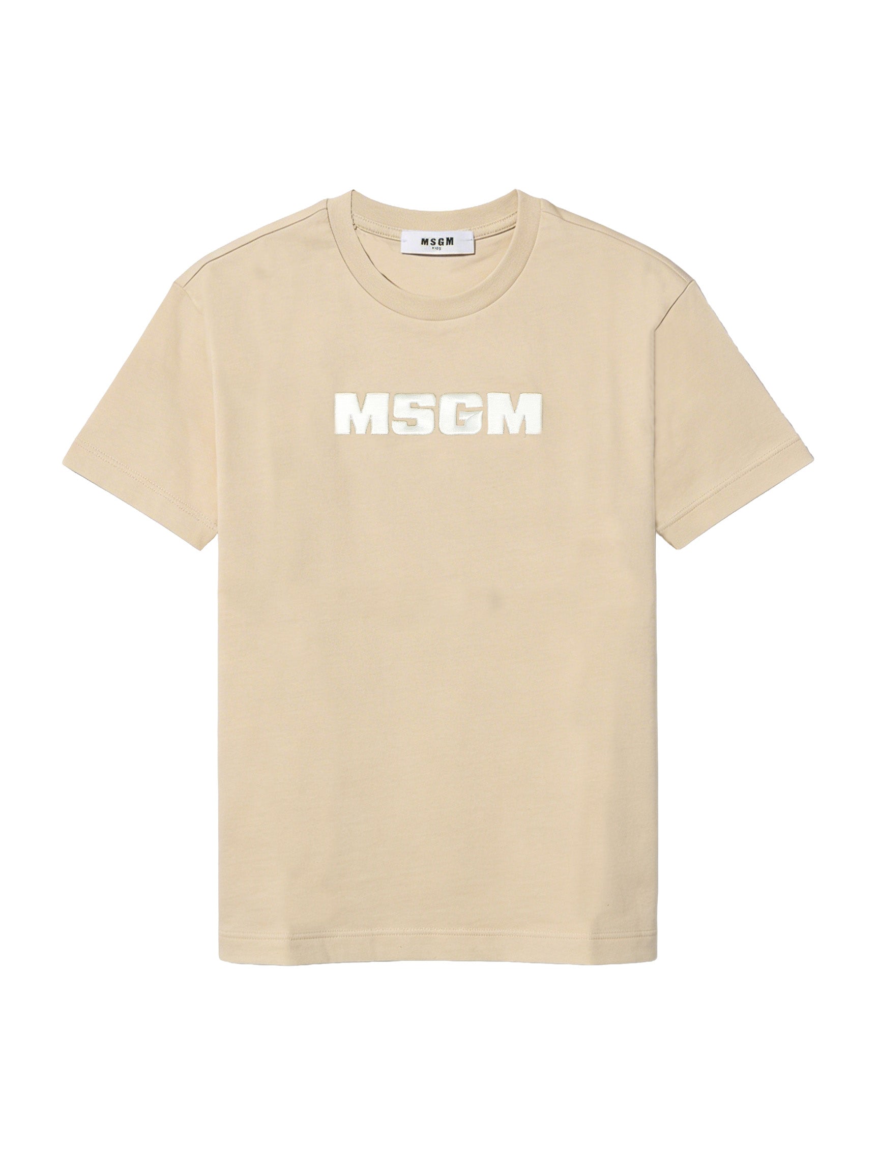 Msgm Kids T-Shirt Sabbia con Logo Ricamato per Bambini