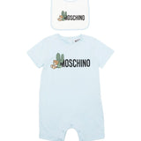 Moschino Kids Pagliaccetto Cielo con Bavetta per Neonati (fronte)