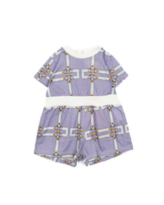 Elisabetta Franchi La Mia Bambina Pagliaccetto Lilla/Avorio con Motivo per Neonate