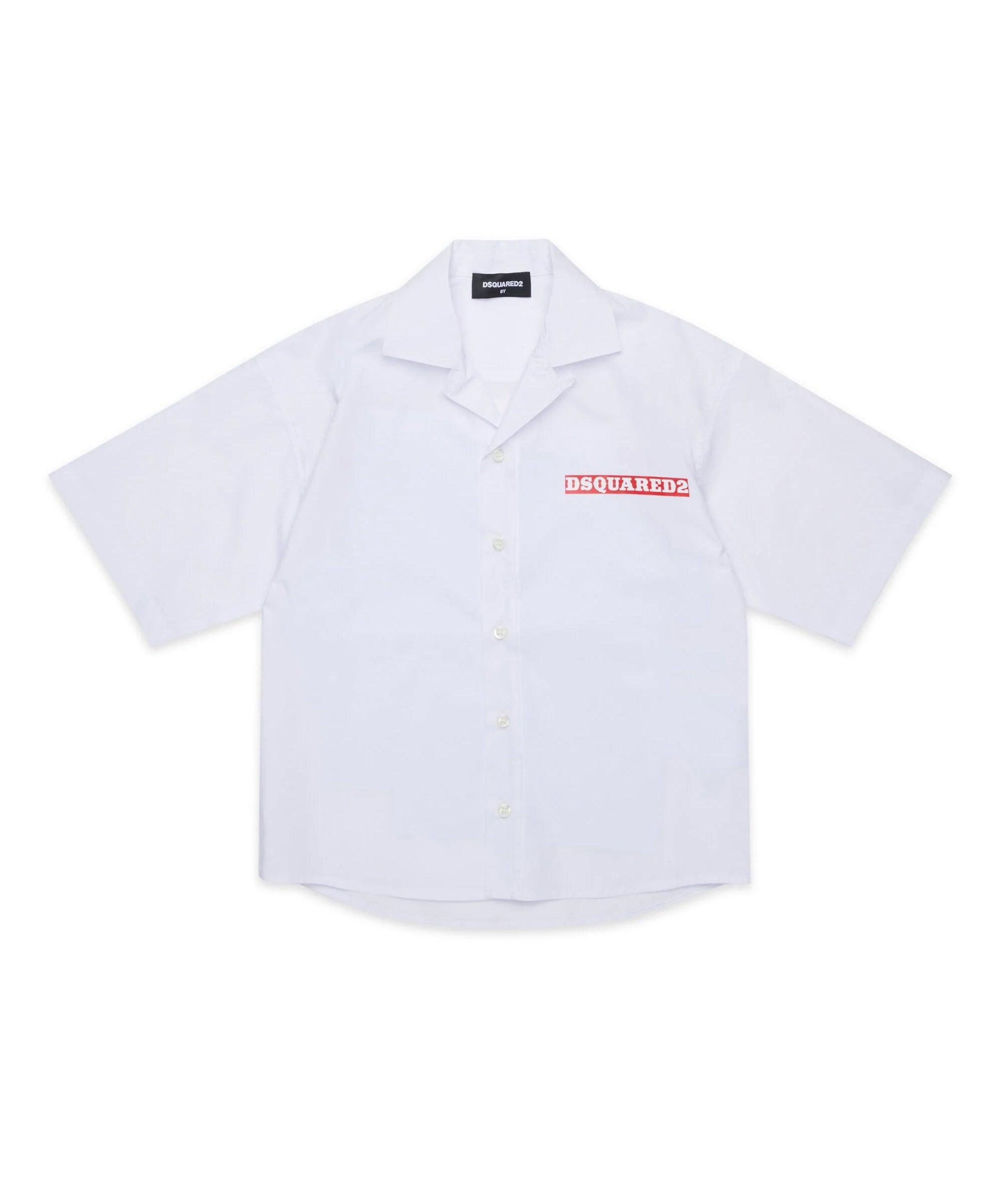 Dsquared2 Kids Camicia Bianca con Logo stampato sul Fronte e Stampa sul Retro per Bambini