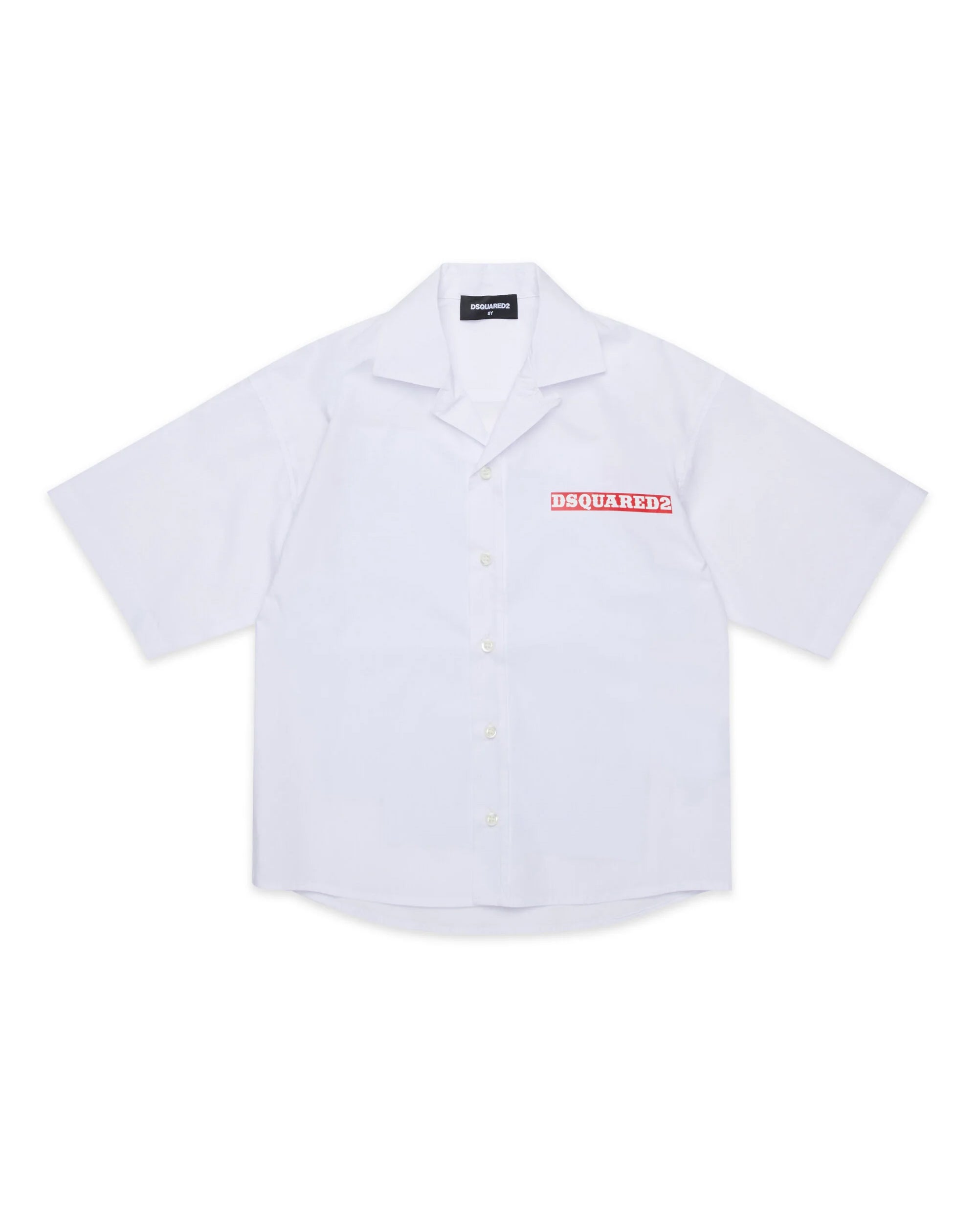 Dsquared2 Kids Camicia Bianca con Logo stampato sul Fronte e Stampa sul Retro per Bambini