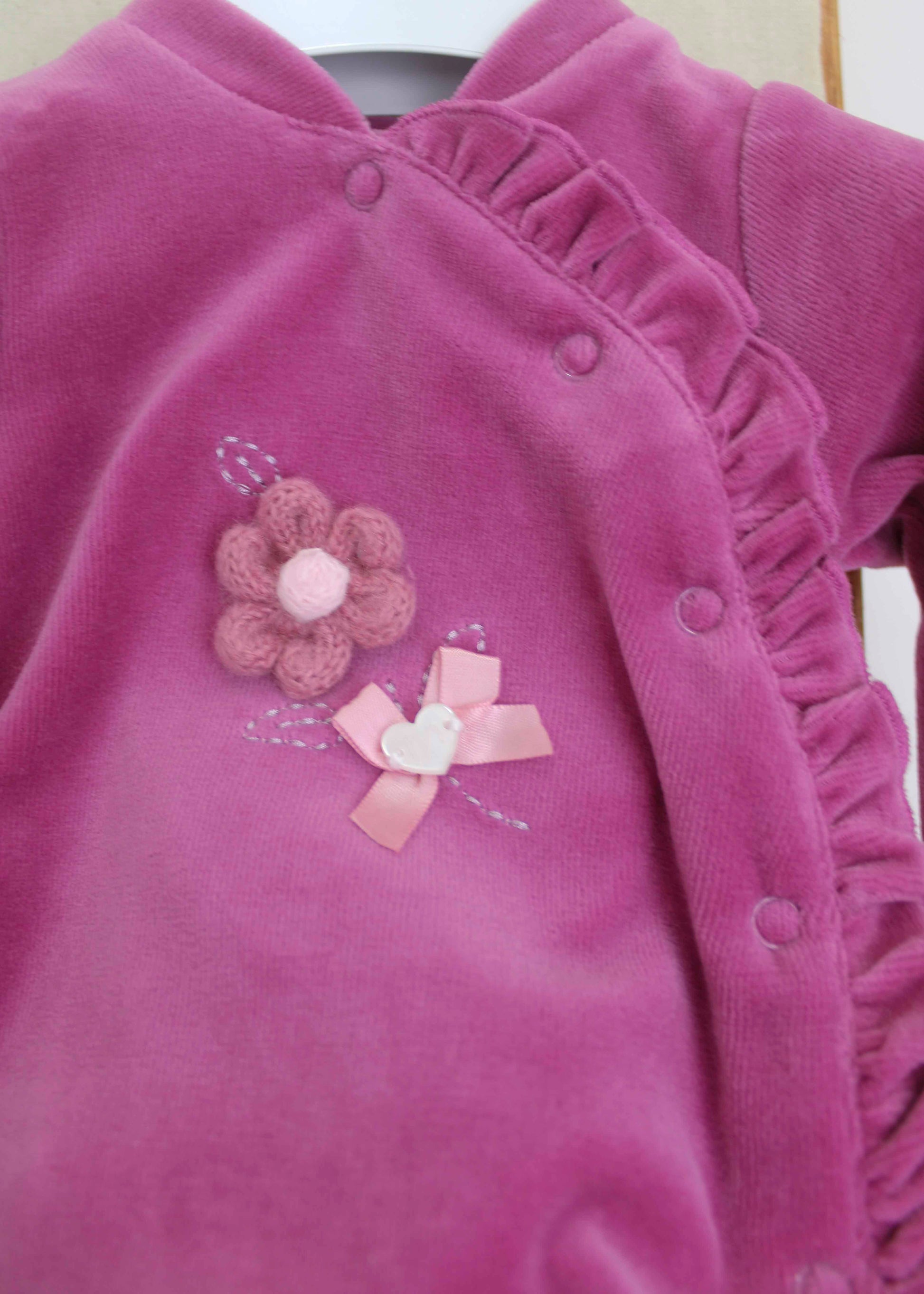 Minibanda Tutina Fucsia con Ricamo Fiori per Neonate