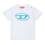 Diesel Kids T-Shirt Bianco Stampa Oval-D Celeste per Neonati