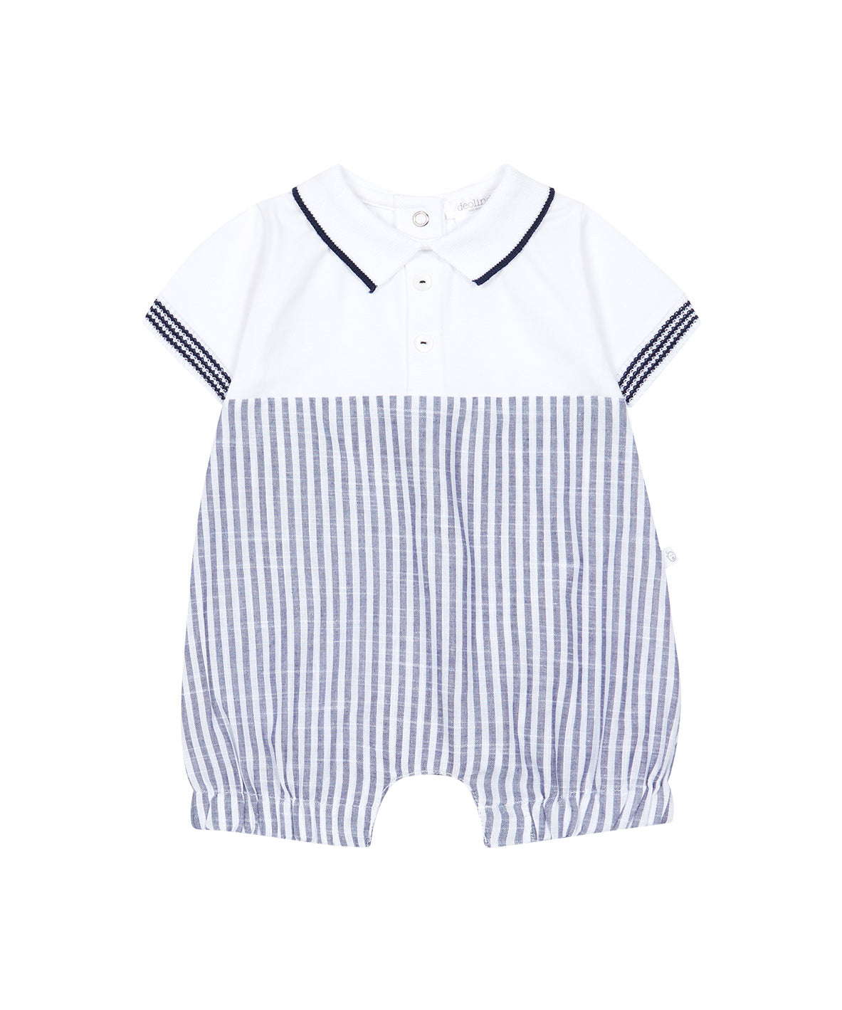 Deolinda Kids Tutina Polo Bianco con Fantasia a Righe Bianco e Blu per Neonate