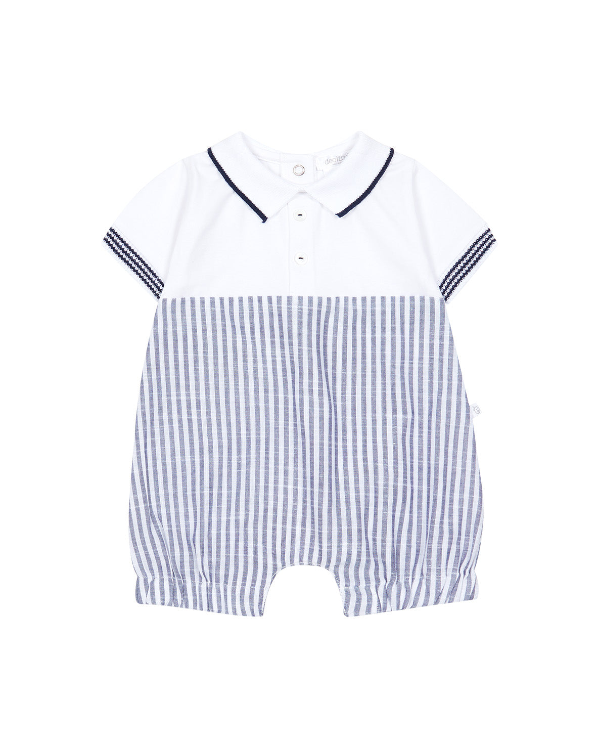 Deolinda Kids Tutina Polo Bianco con Fantasia a Righe Bianco e Blu per Neonate