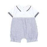 Deolinda Kids Tutina Polo Bianco con Fantasia a Righe Bianco e Blu per Neonate