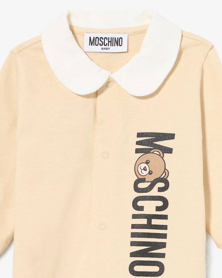 Moschino Kids Tutina Beige con Logo Vertical per Neonati