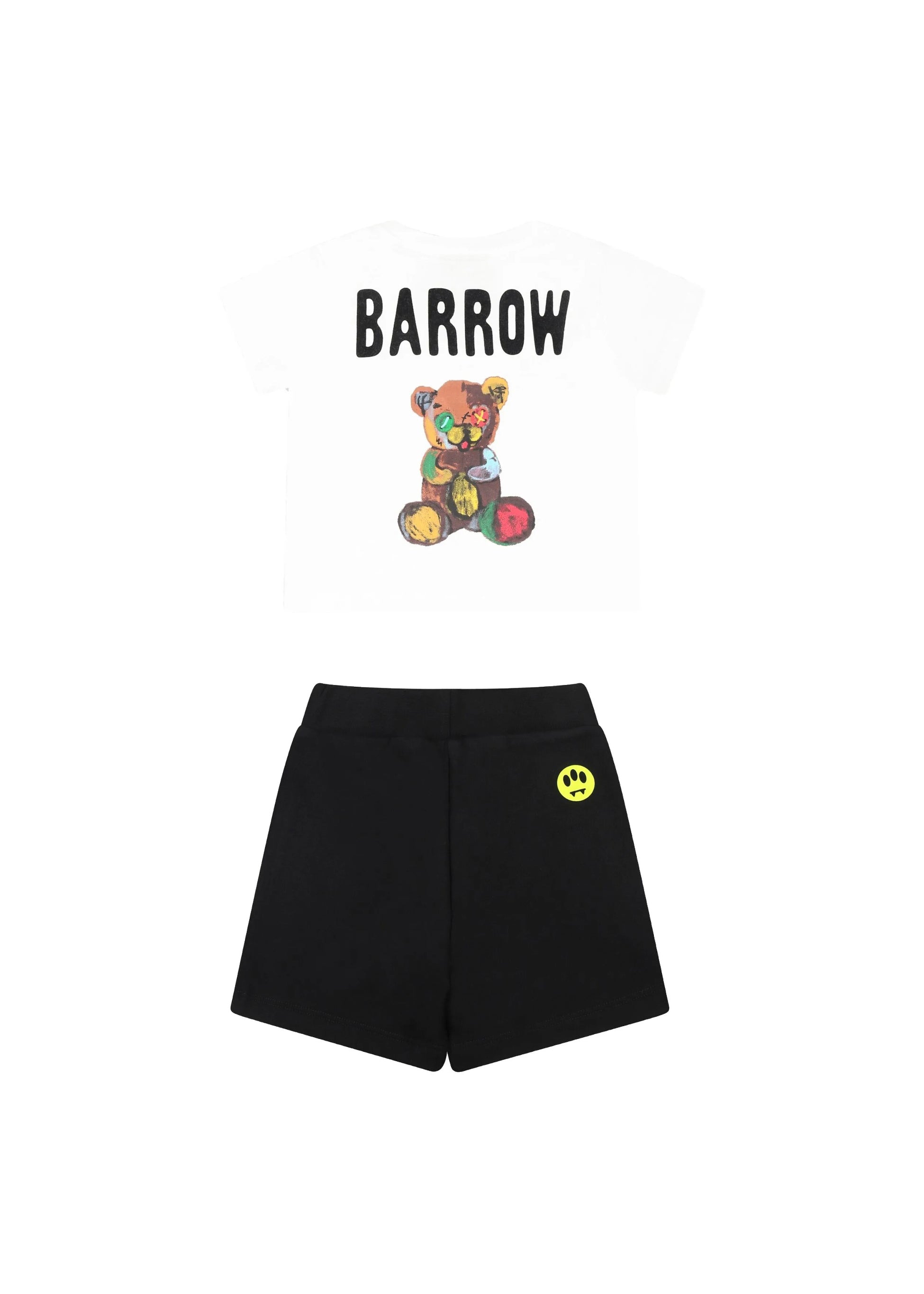 Barrow Kids T-shirt Bianca con Stampa Retro con Shorts Neri per Neonati