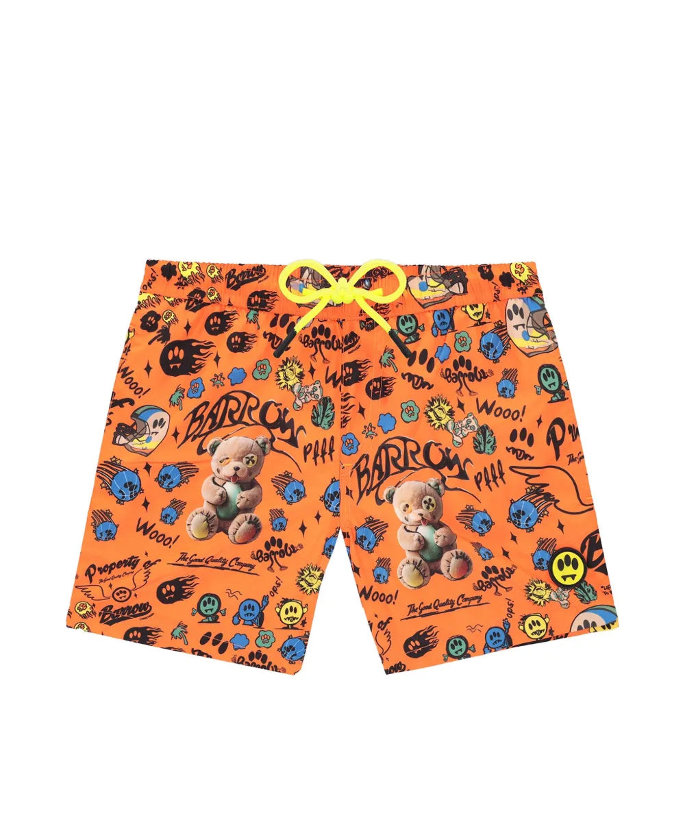 Barrow Kids Costume Short Arancione Fluo Fantasia All-Over per Bambini