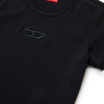 Diesel Kids T-shirt Nera con Ricamo Oval D per Bambine (dettaglio)