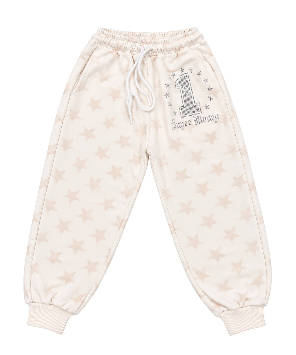 Art Super Money Kids Pantalone Bianco Fantasia Stella con Strass per Bambini