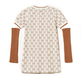 Twinset Kids Abito Corto in Maglia Jacquard con Manicotti per Bambine