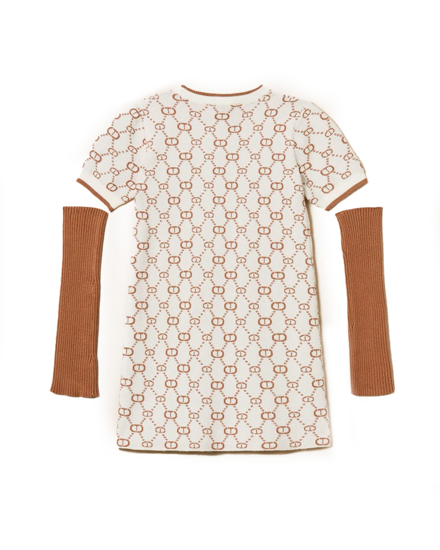 Twinset Kids Abito Corto in Maglia Jacquard con Manicotti per Bambine