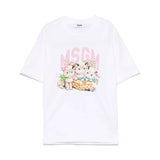 MSGM Kids T-shirt Bianca con Stampa Cats per Bambine