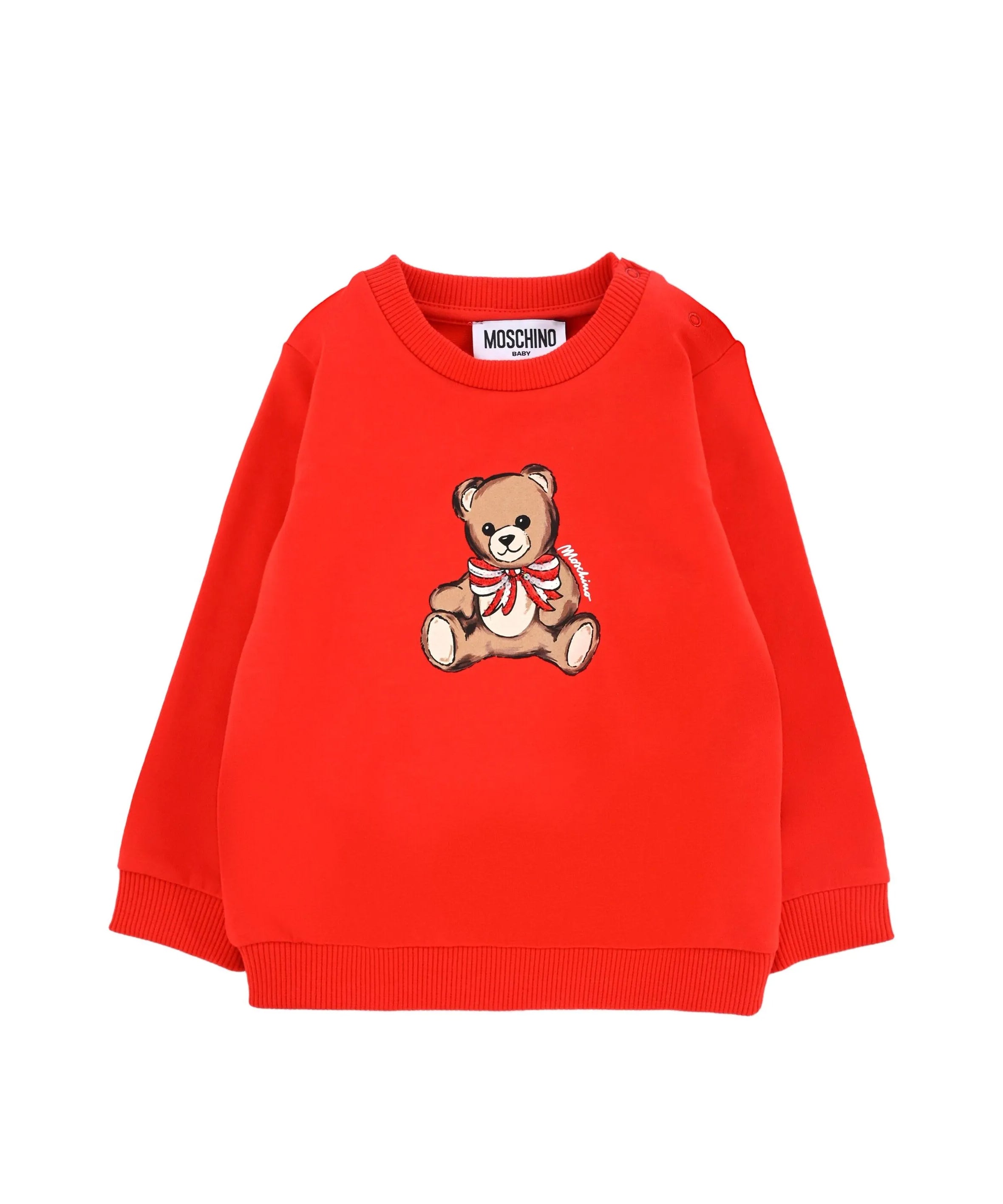 Moschino Kids Felpa Rossa Girocollo con Teddy per neonate