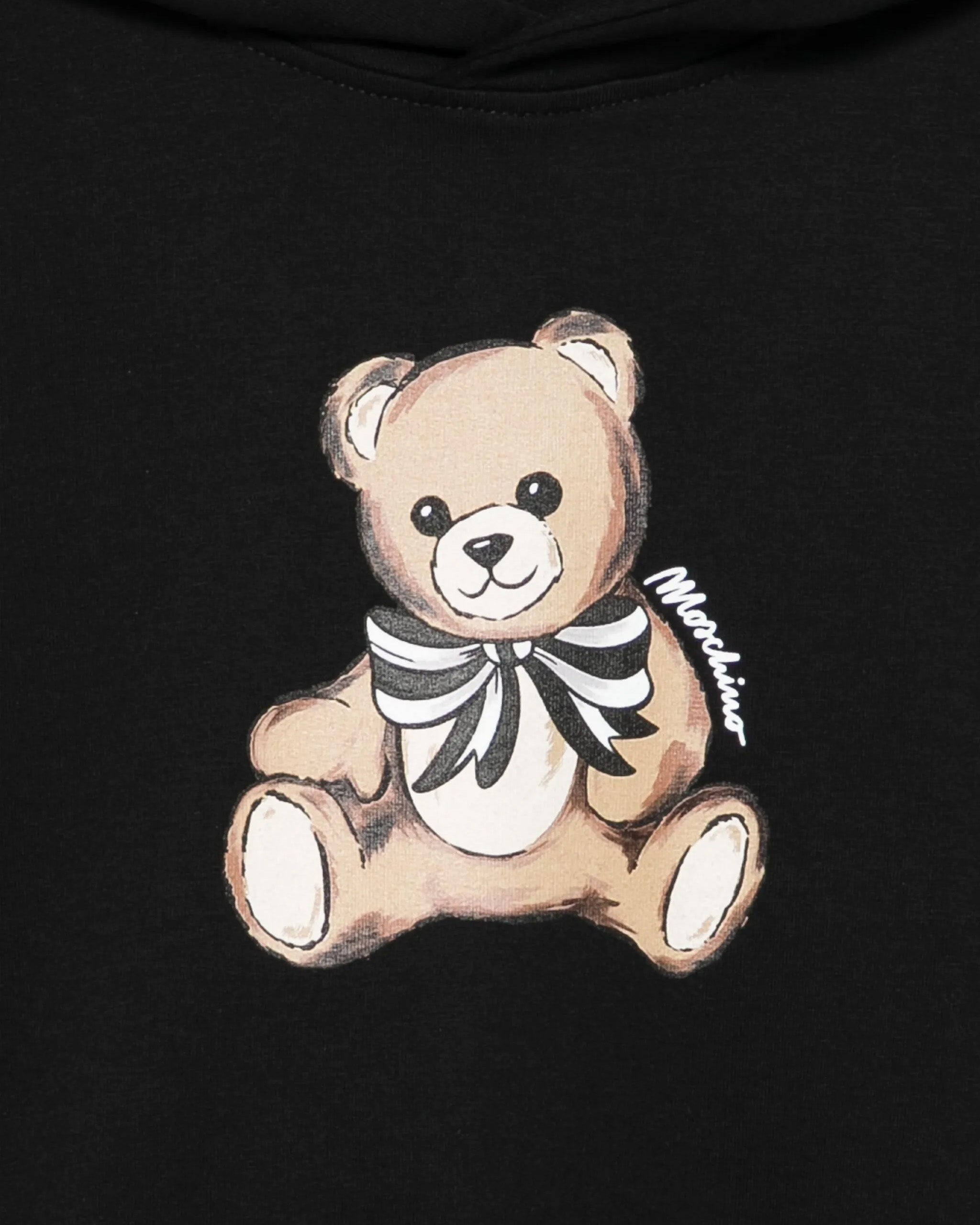 Moschino Kids Felpa con Cappuccio Nera e Stampa Frontale Teddy Unisex per Bambini