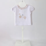Minibanda T-Shirt Bianca con Ricami Beige per Neonate
