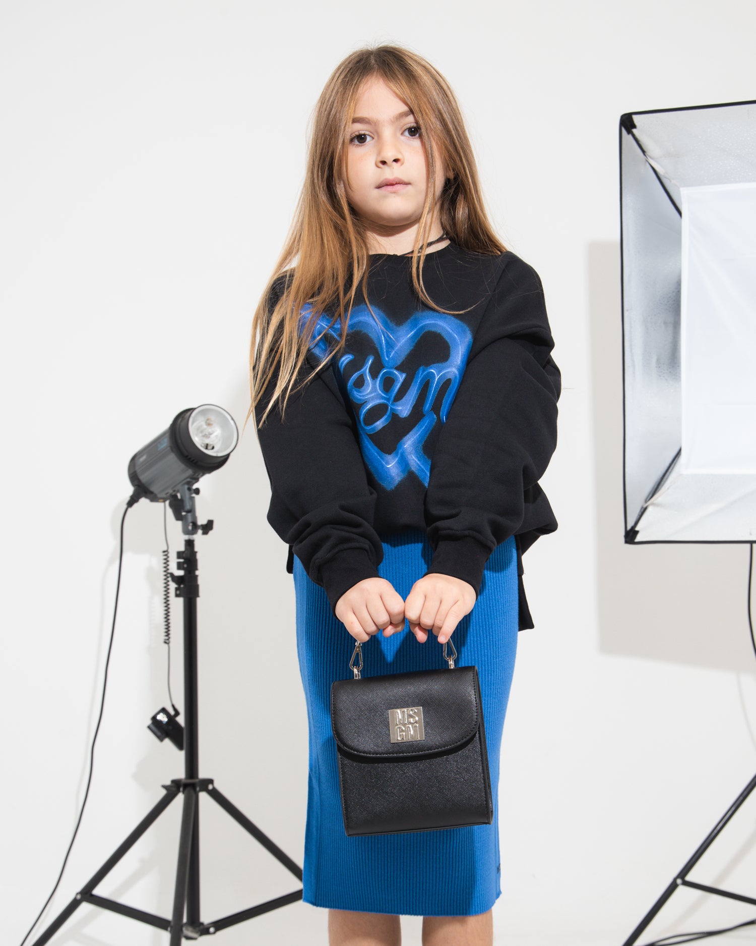 MSGM Kids Borsa a Tracolla Nera per Bambine