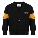 Iceberg Kids Cardigan Nero con Logo Lettering e Fasce Giallo per Neonati