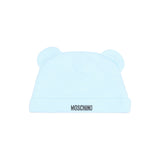 Moschino Kids Set Nascita Celeste con Tutina, Cappellino e Bavaglino con Stampa Teddy Bear Unisex