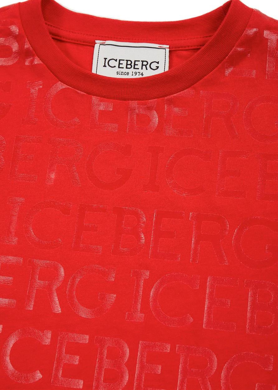 Iceberg Kids T-Shirt Rossa Con Stampa All-over per Bambini