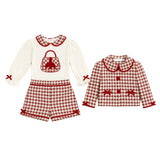 Deolinda Kids Completo 2pz Pantaloncini e Giacca in Tweed Crema Rosso e Nero per Neonate