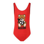 Moschino Kids Costume Monokini Rosso con Stampa per Bambine