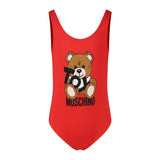 Moschino Kids Costume Monokini Rosso con Stampa per Bambine