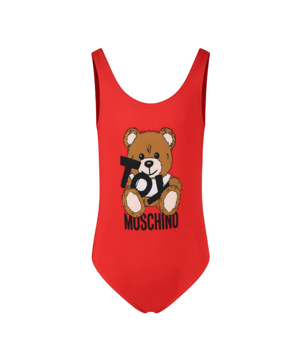 Moschino Kids Costume Monokini Rosso con Stampa per Bambine